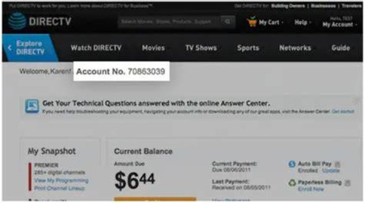 How do I find my directv now account number?