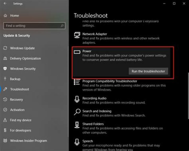 How do you open a power troubleshooter?