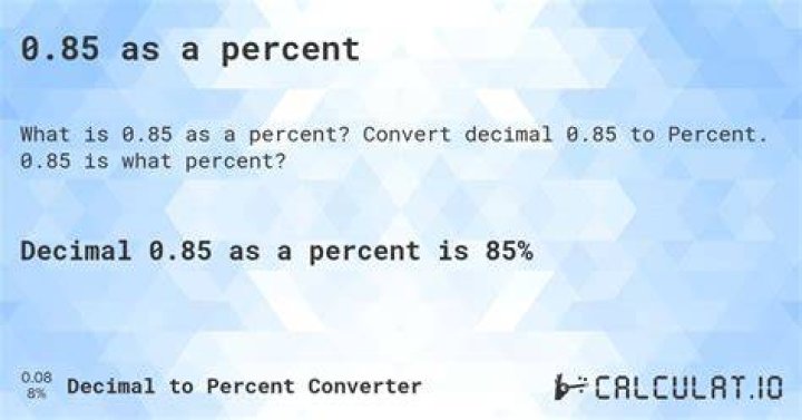 What is 85 percent as a decimal?